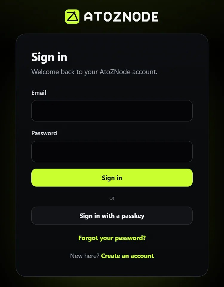 The sign-in page with the passkey button under the password form.