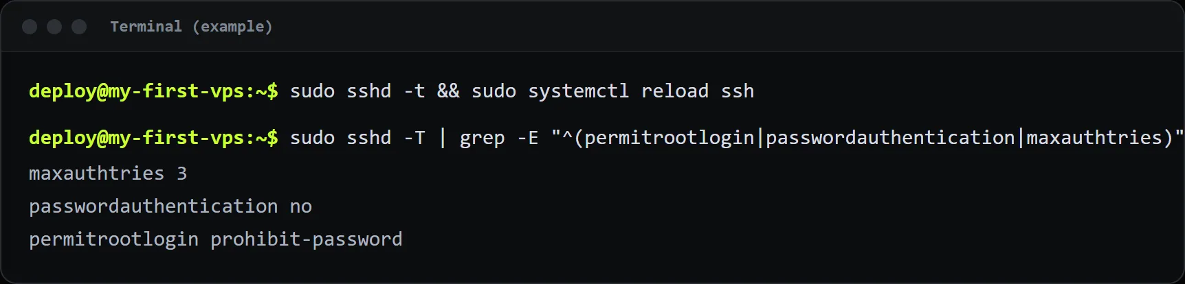 Example output after the change: password login is off.